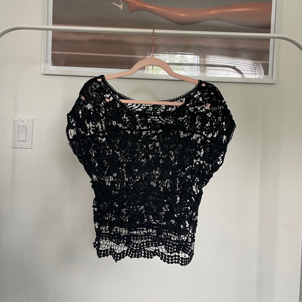 Black Crocheted Lace Women's Top - Unbranded